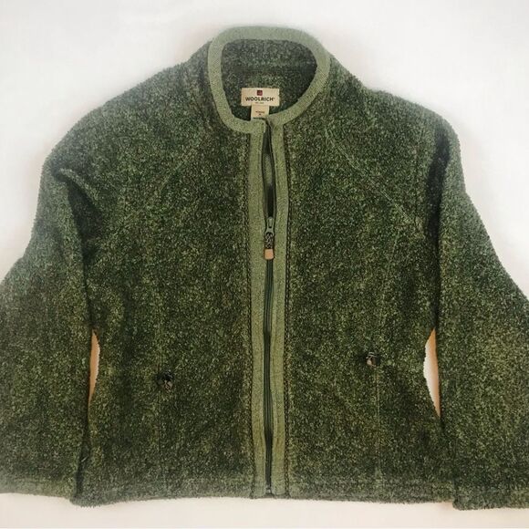 Woolrich Vintage Olive Green Zip Down Sherpa Fleece - Women’s Medium - Picture 1 of 10